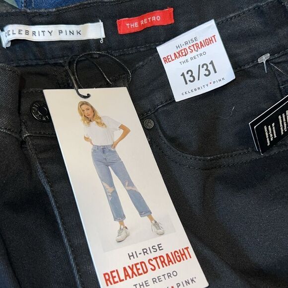 CELEBRITY PINK The Retro Black High Rise Relaxed Straight Jeans-31/13 NWT! - Picture 8 of 11
